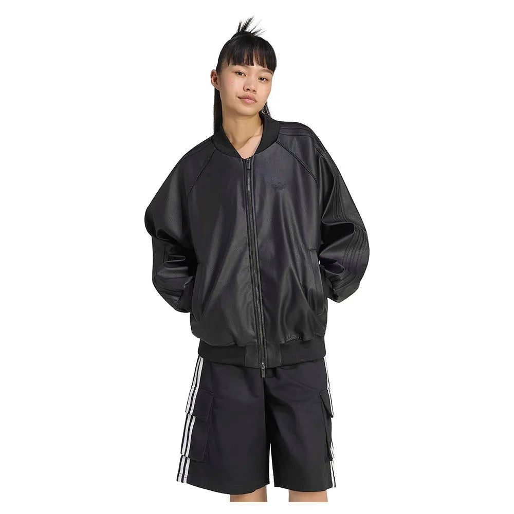 adidas Originals Pleather SST Oversized full zip sweatshirt