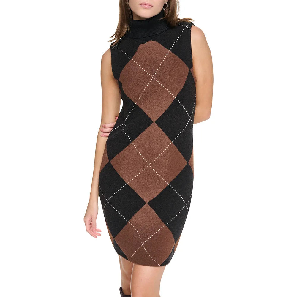 DKNY Fuzzy Argyle sleeveless short dress