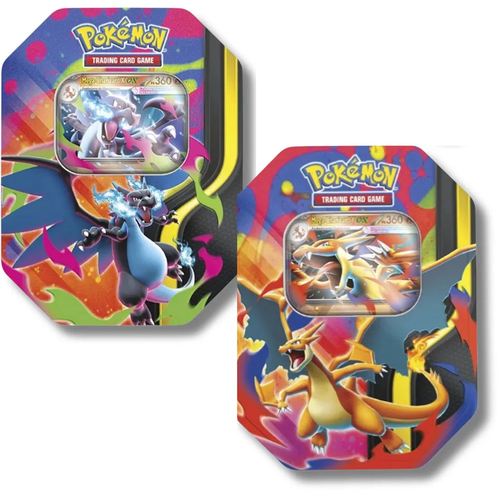 Pokemon trading card game Mega Charizard Big Tin 4 envelopes Latin Spanish