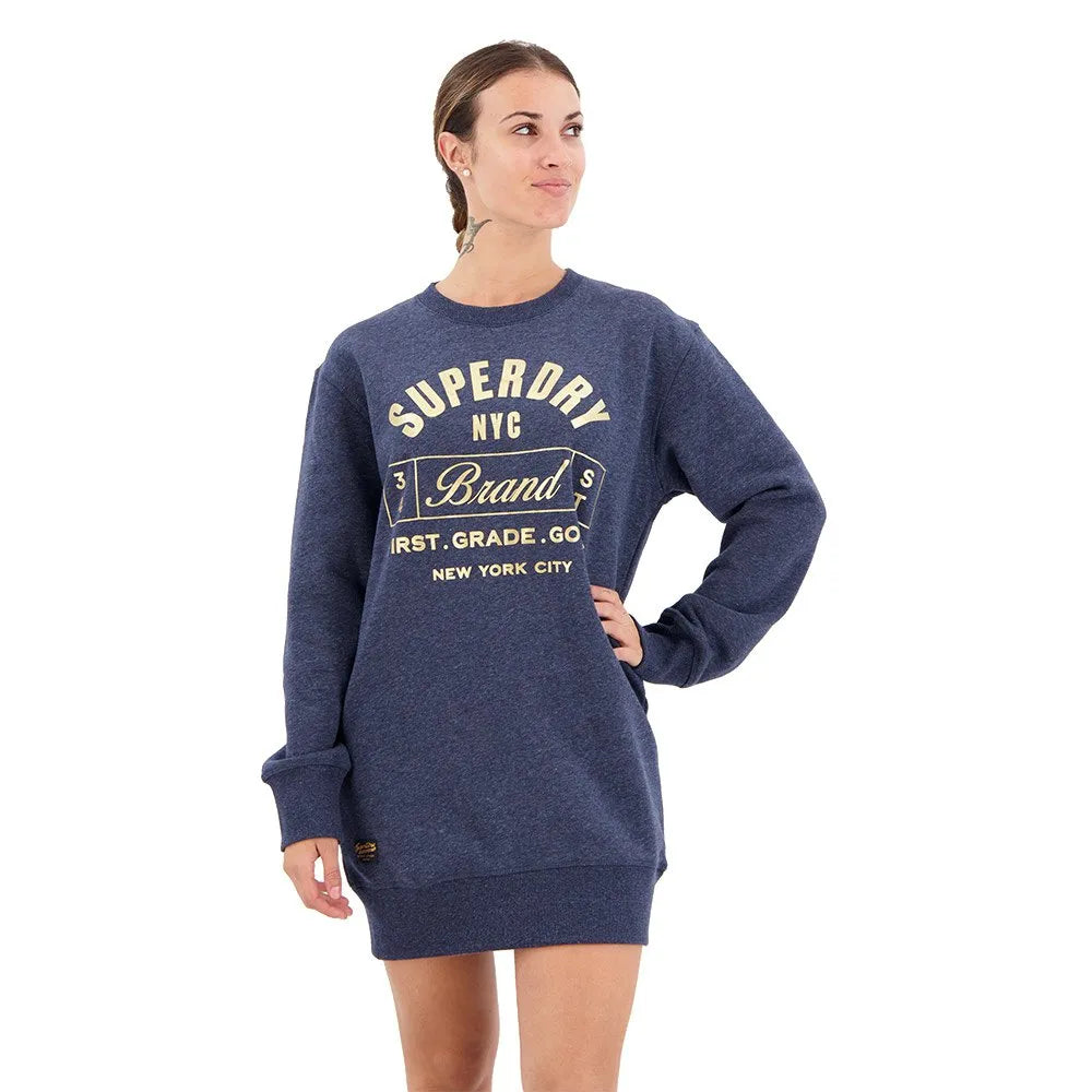 Superdry Luxe Metallic Logo long sleeve short dress