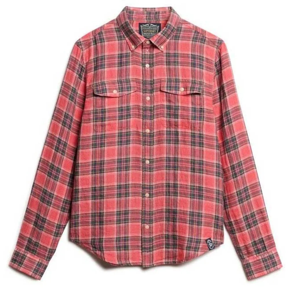 Superdry Merchant Linen Check long sleeve shirt