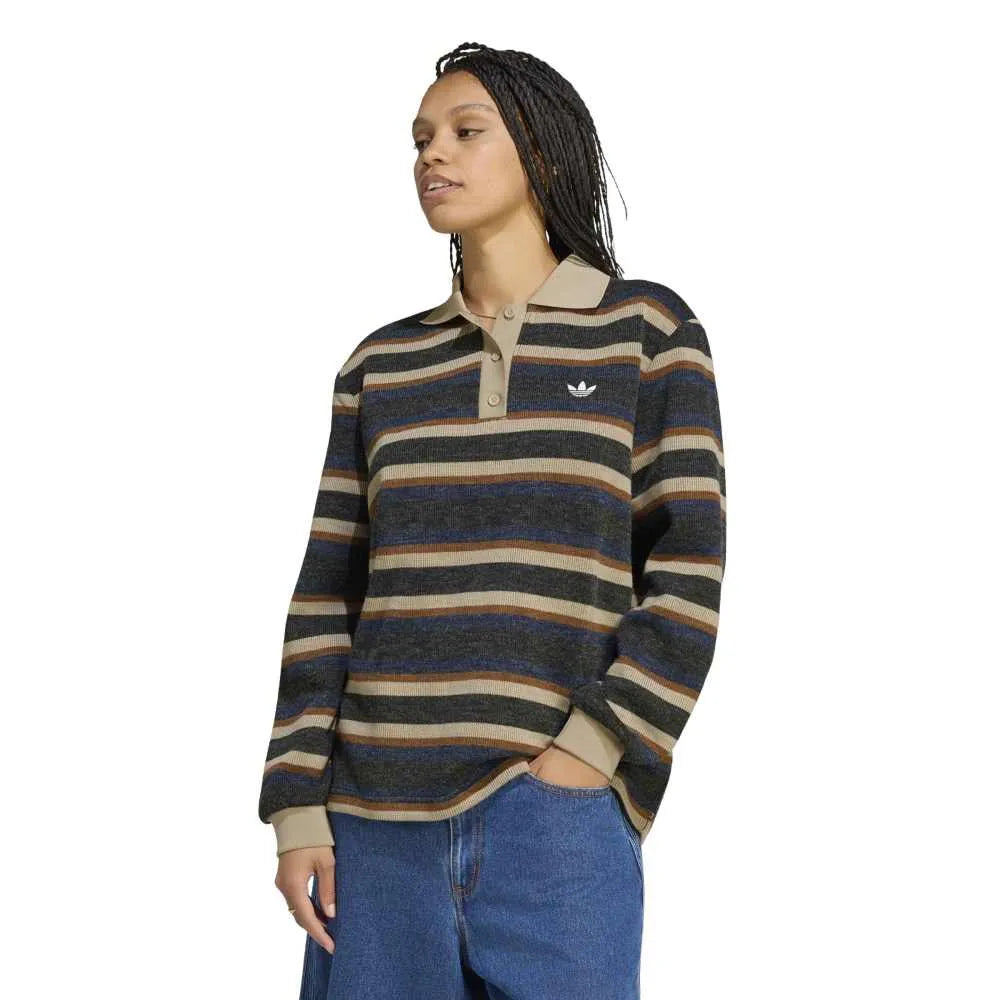 adidas Originals Striped Knitted Polo full zip sweatshirt