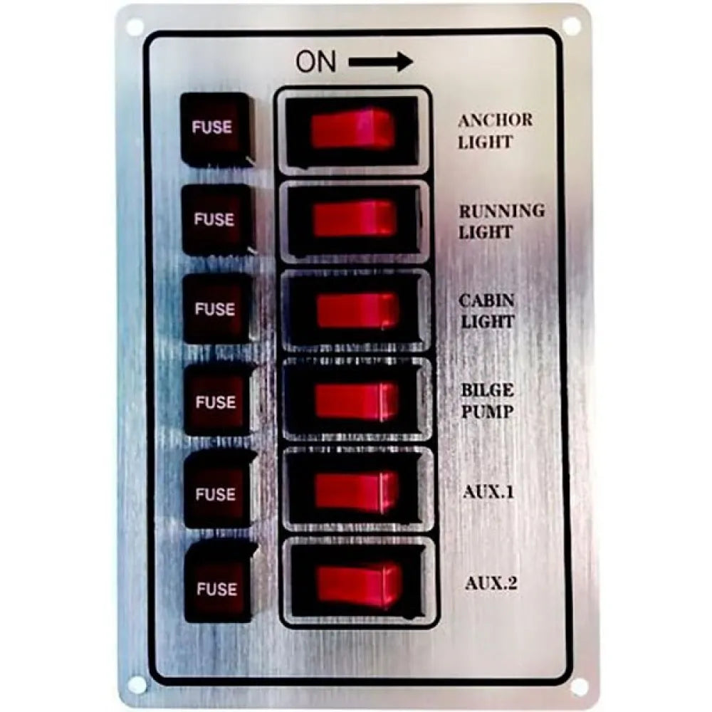 Goldenship aluminium 6 Switches Panel With Fuse Holders 15A 12V
