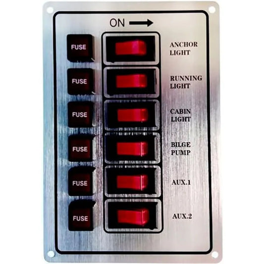 Goldenship aluminium 6 Switches Panel With Fuse Holders 15A 12V