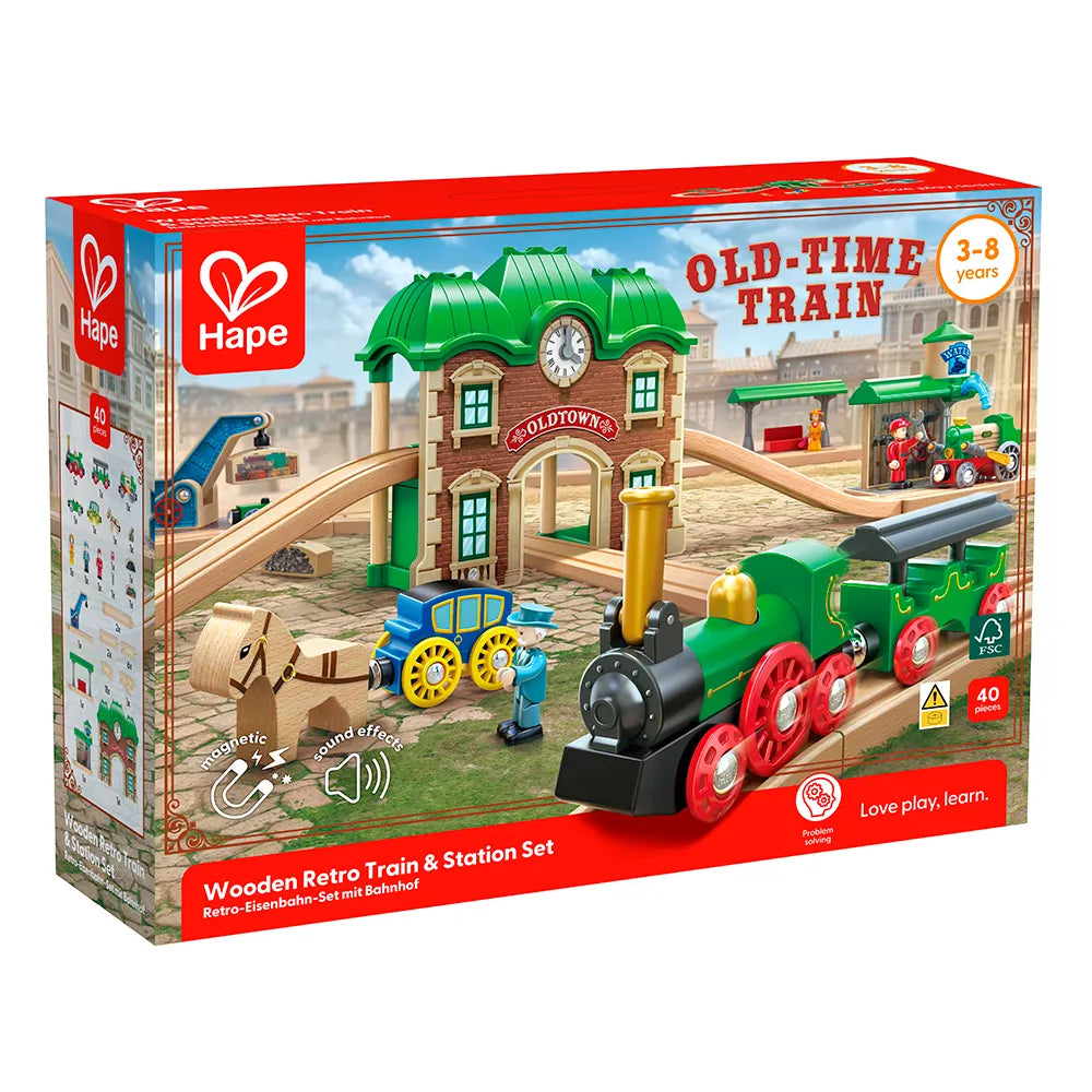 Hape Retro Wooden Train Set With Station