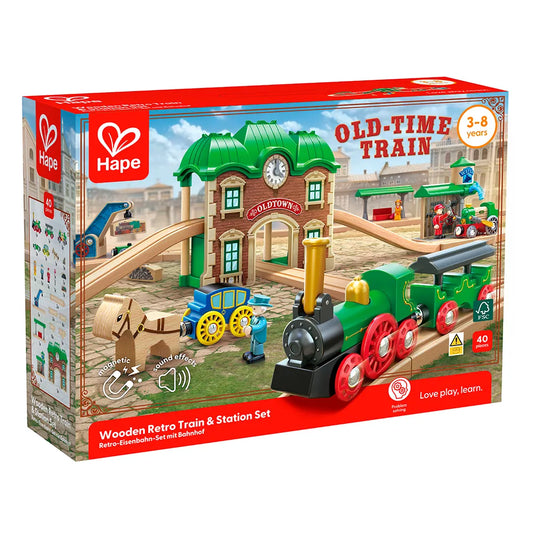 Hape Retro Wooden Train Set With Station