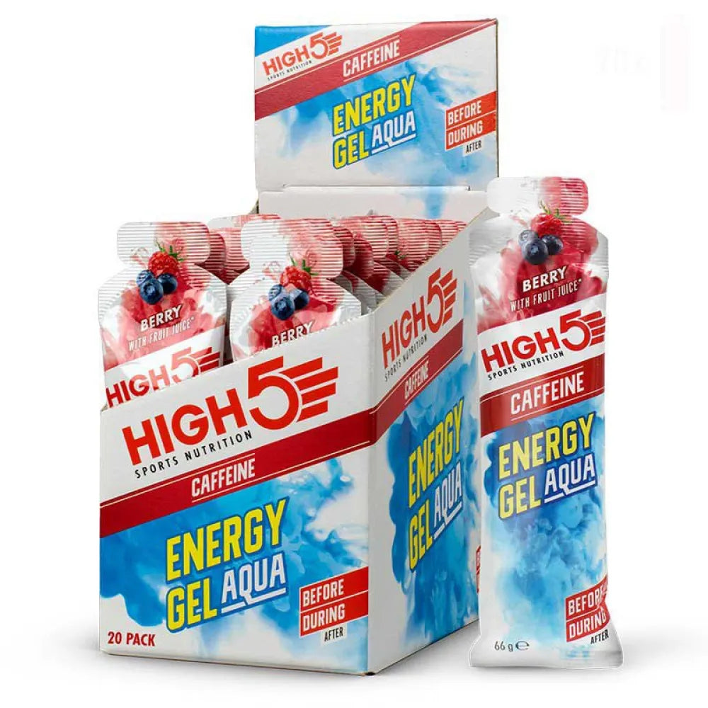 High5 Aqua Caffeine energy gels box berry 66g 20 units