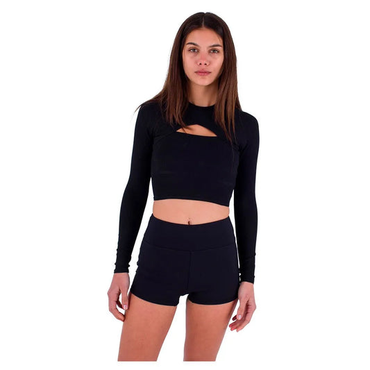 Hurley Max Solid Rib Cropped Cross Yoke long sleeve rash guard