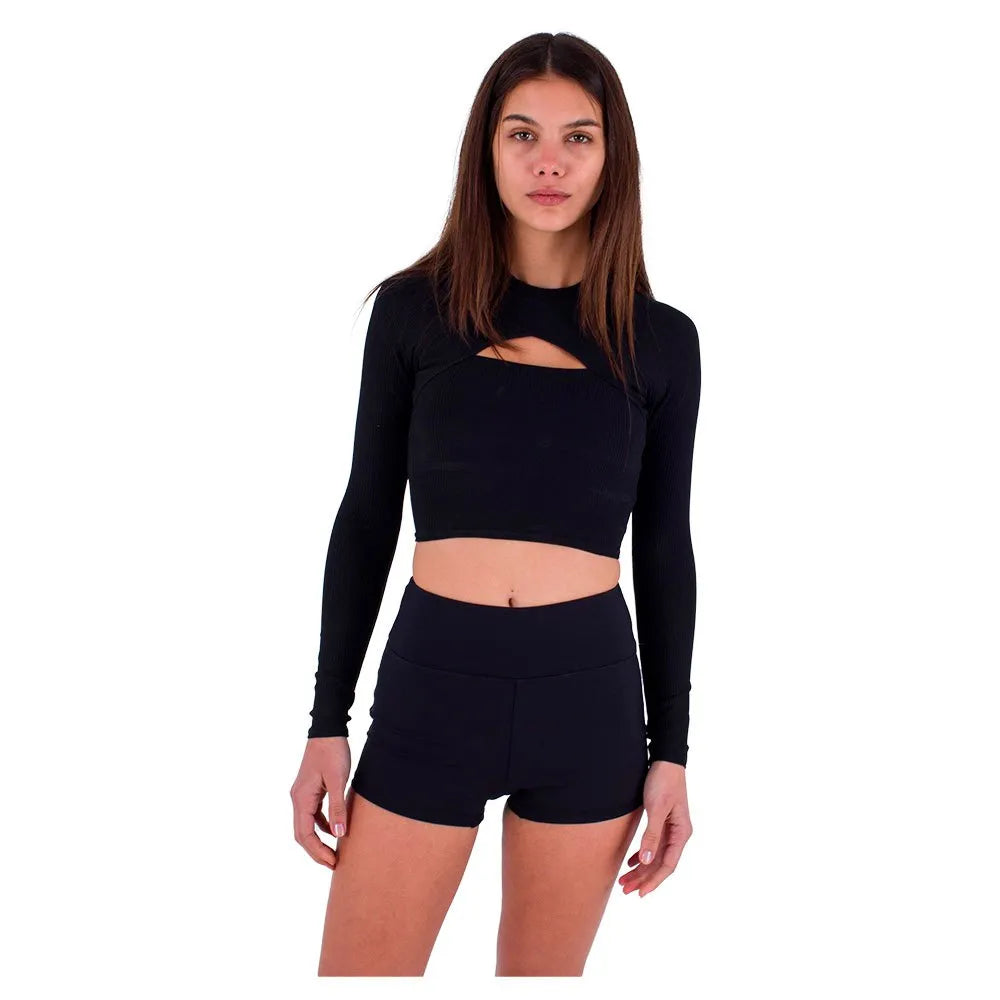 Hurley Max Solid Rib Cropped Cross Yoke long sleeve rash guard