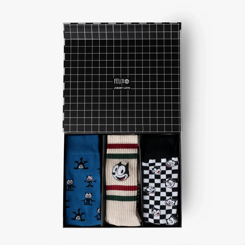 Jimmy lion Felix The Cat crew socks 3 pairs