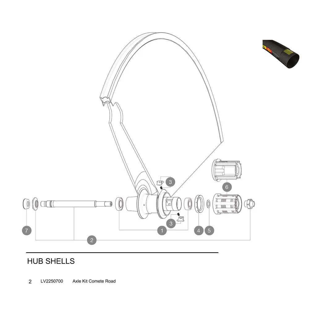 Mavic Comete Road Tubular rear hub axle