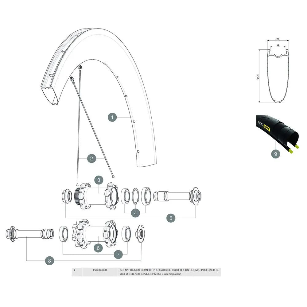 Mavic Cosmic Pro Carbon SL C Disc Left Spokes 12 units