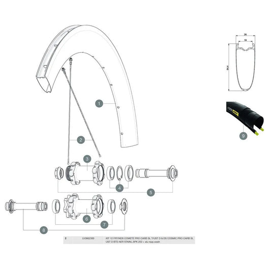 Mavic Cosmic Pro Carbon SL C Disc Left Spokes 12 units