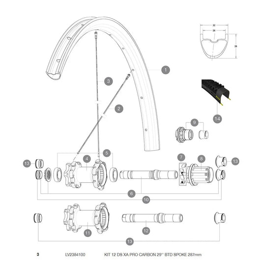 Mavic XA Pro Carbon 29 2017-18 Rear Right Spokes 12 units