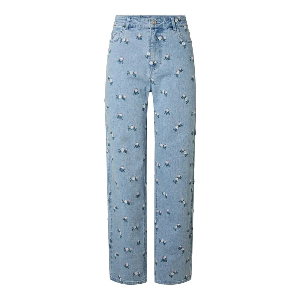Pieces Flora Straight Emb high waist jeans