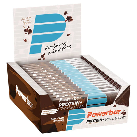 Powerbar Plus Low Sugar 30% protein bars box choco brownie 35g 30 units