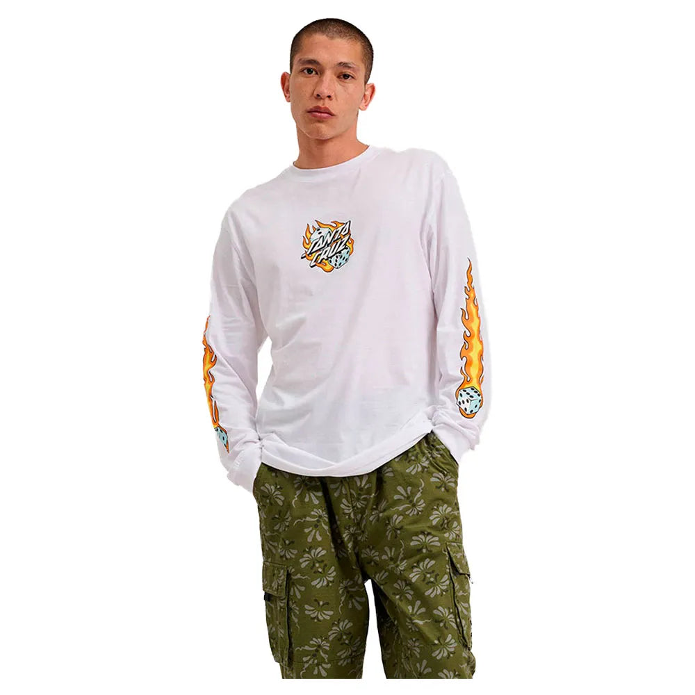 Santa cruz Flaming dice dot front long sleeve T-shirt