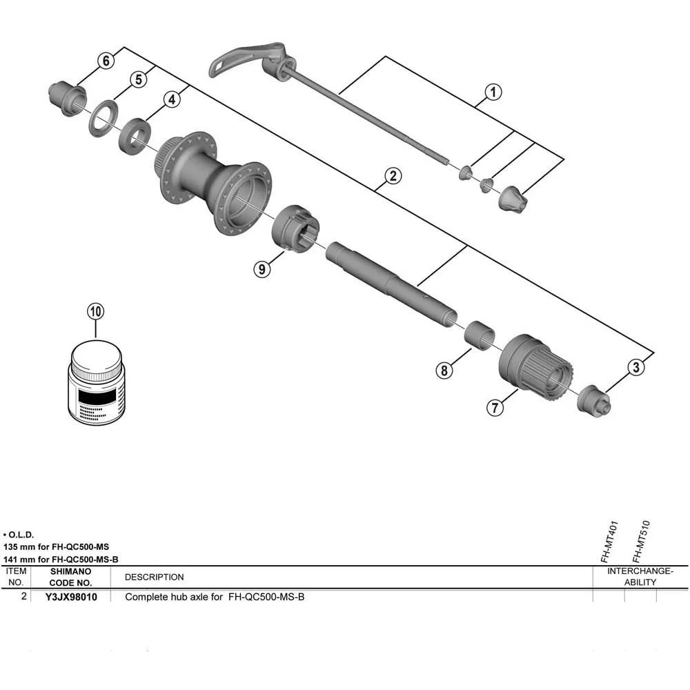 Shimano FH-QC500-MS-B hub axle