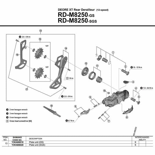 Shimano SGS Type RD-M8250-SGS Y3KA98020 derailleur cage
