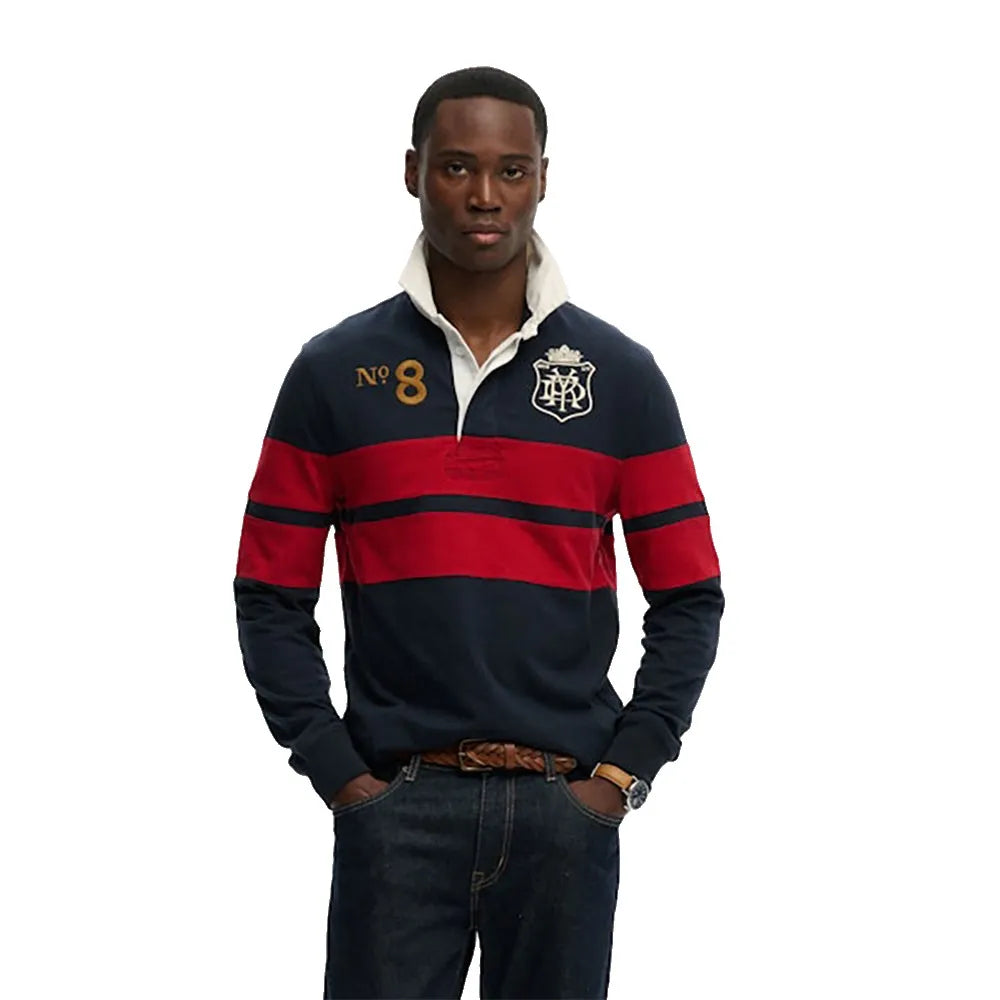 Superdry Double Emblem Stripe Rugby long sleeve polo