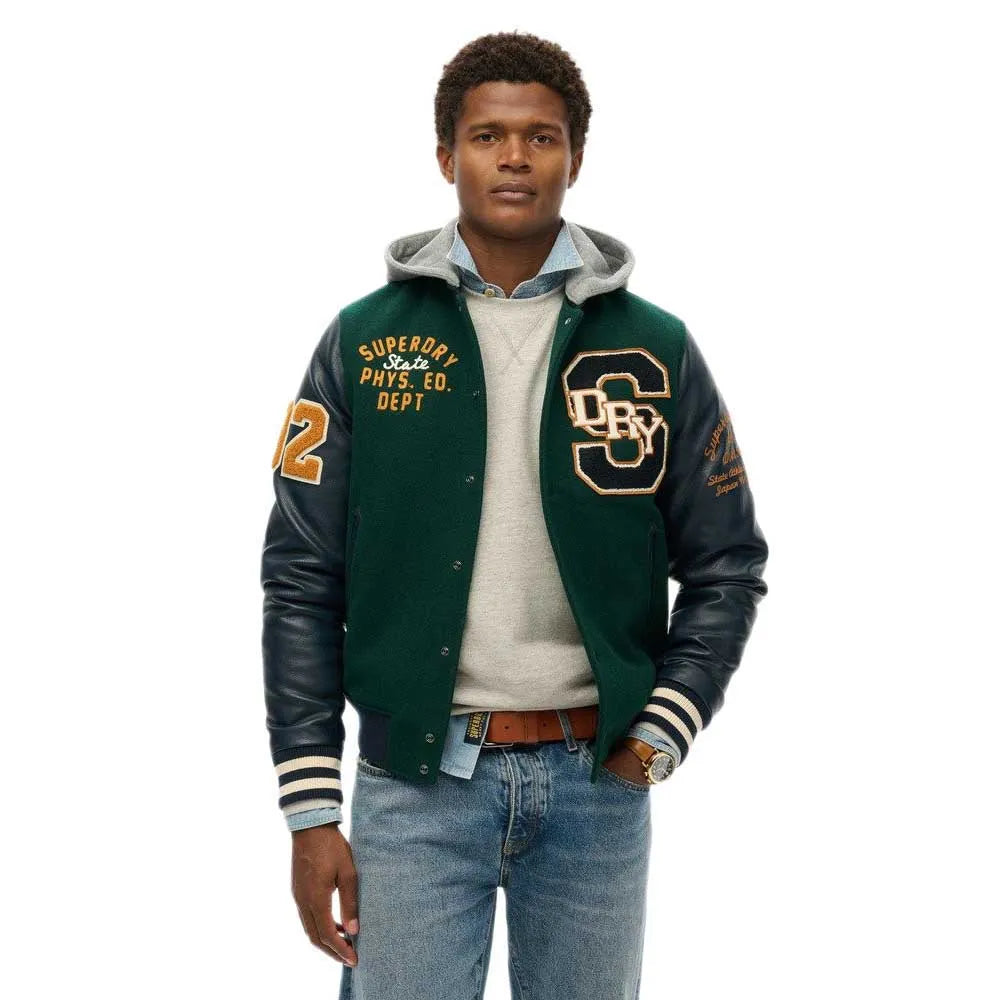 Superdry Hooded College Patched bomber jacket