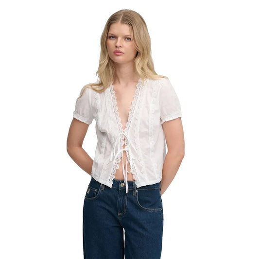 Superdry Lace Trim Tie short sleeve blouse