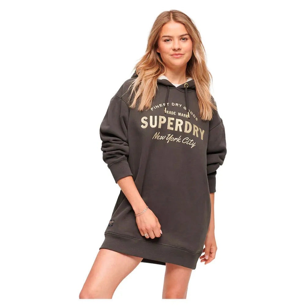Superdry Luxe Metallic Logo Hood long sleeve short dress
