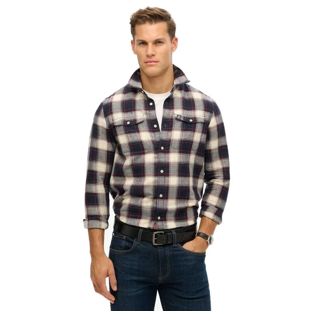 Superdry Merchant Linen Check long sleeve shirt