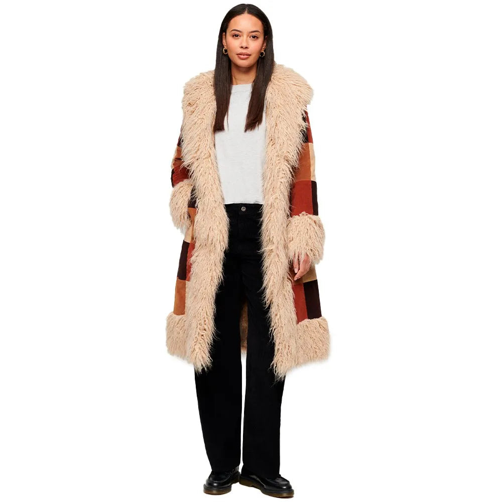 Superdry Patchwork Long Afghan coat