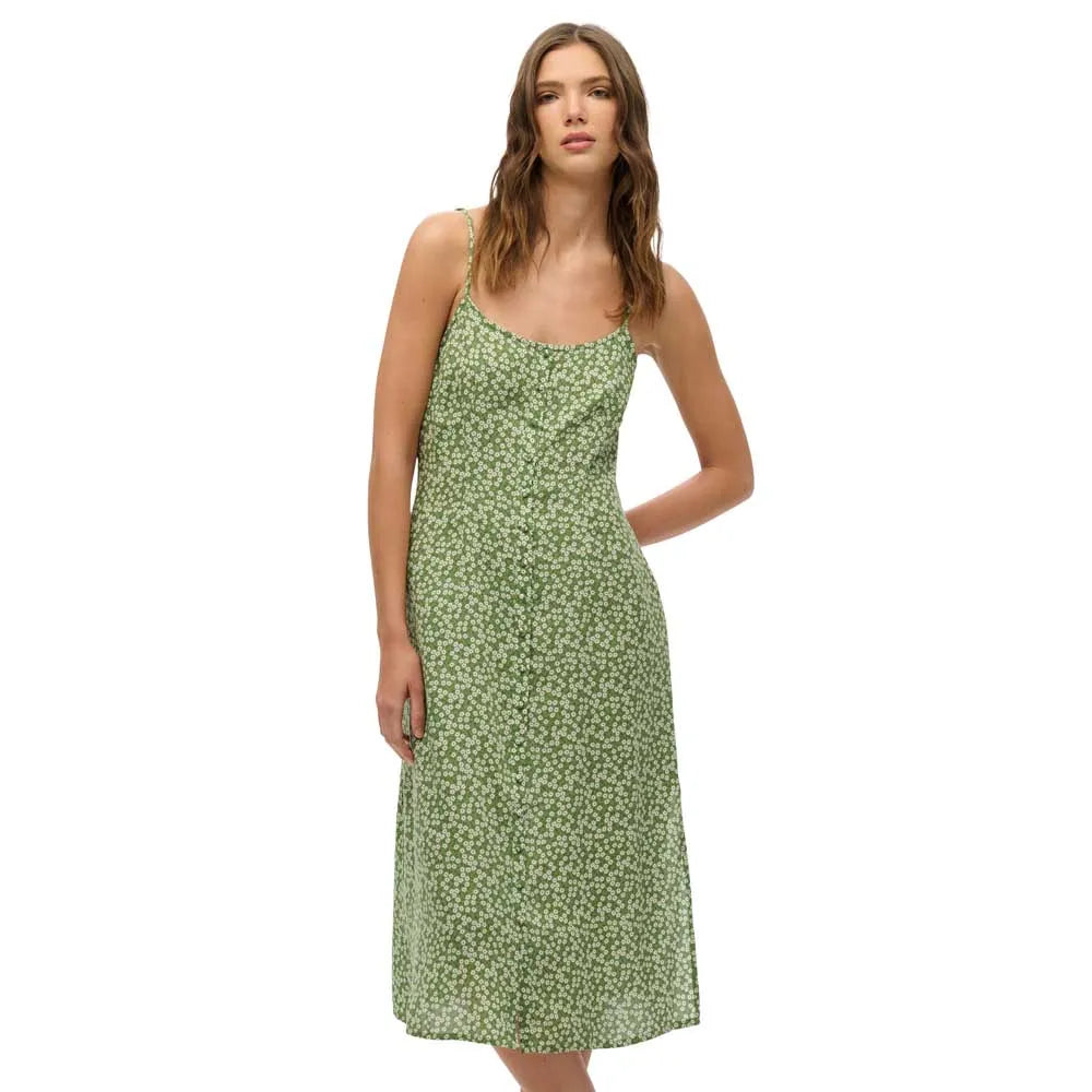 Superdry Print Button sleeveless midi dress