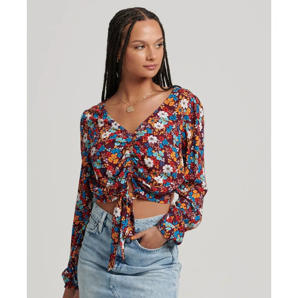 Superdry Vintage Tie Front long sleeve blouse