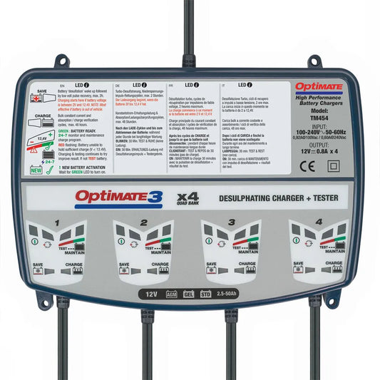 Tecmate Optimate 3 12V 0.8A 4 Charging Banks TM454 charger